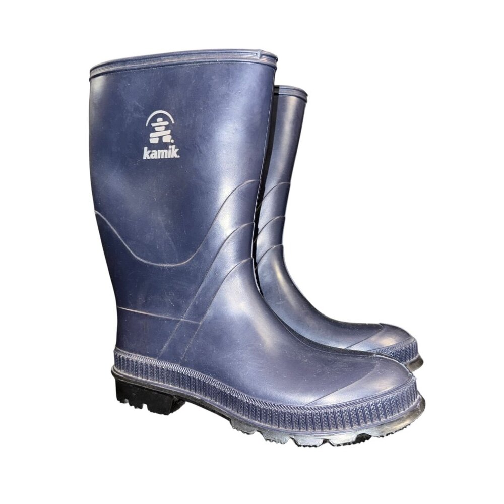 Kamik Rain Boots Unisex Kids Big Girls Boys 6 Navy Blue Logo Outdoor Pull On